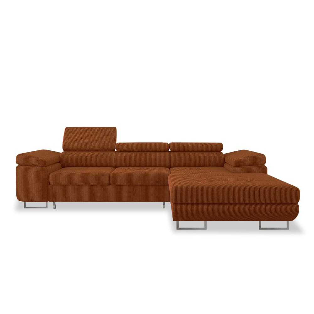 Canapé d'angle droit convertible 6 places en velours côtelé terracotta