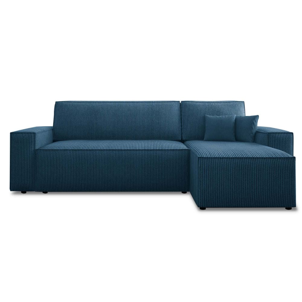 Canapé d'angle convertible réversible 4 places en velours côtelé bleu