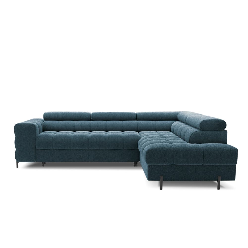 Canapé d'angle droit convertible 5 places en velours bleu