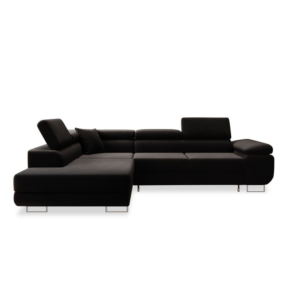 Canapé d'angle gauche convertible 6 places en velours noir