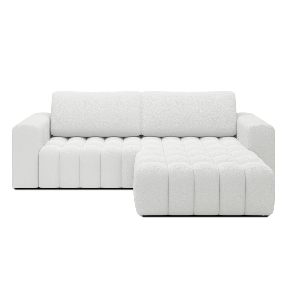 Canapé d'angle droit convertible 4 places en bouclette blanc