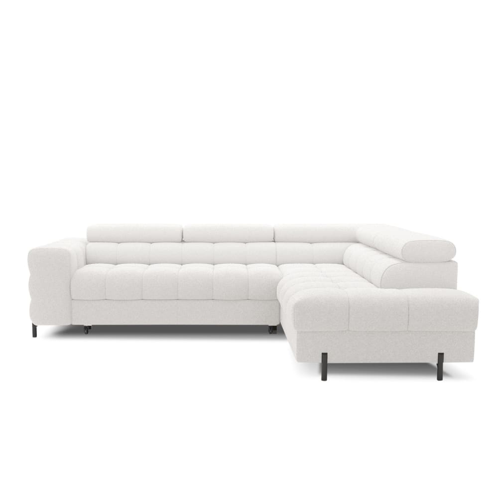 Canapé d'angle droit convertible 5 places en bouclette blanc