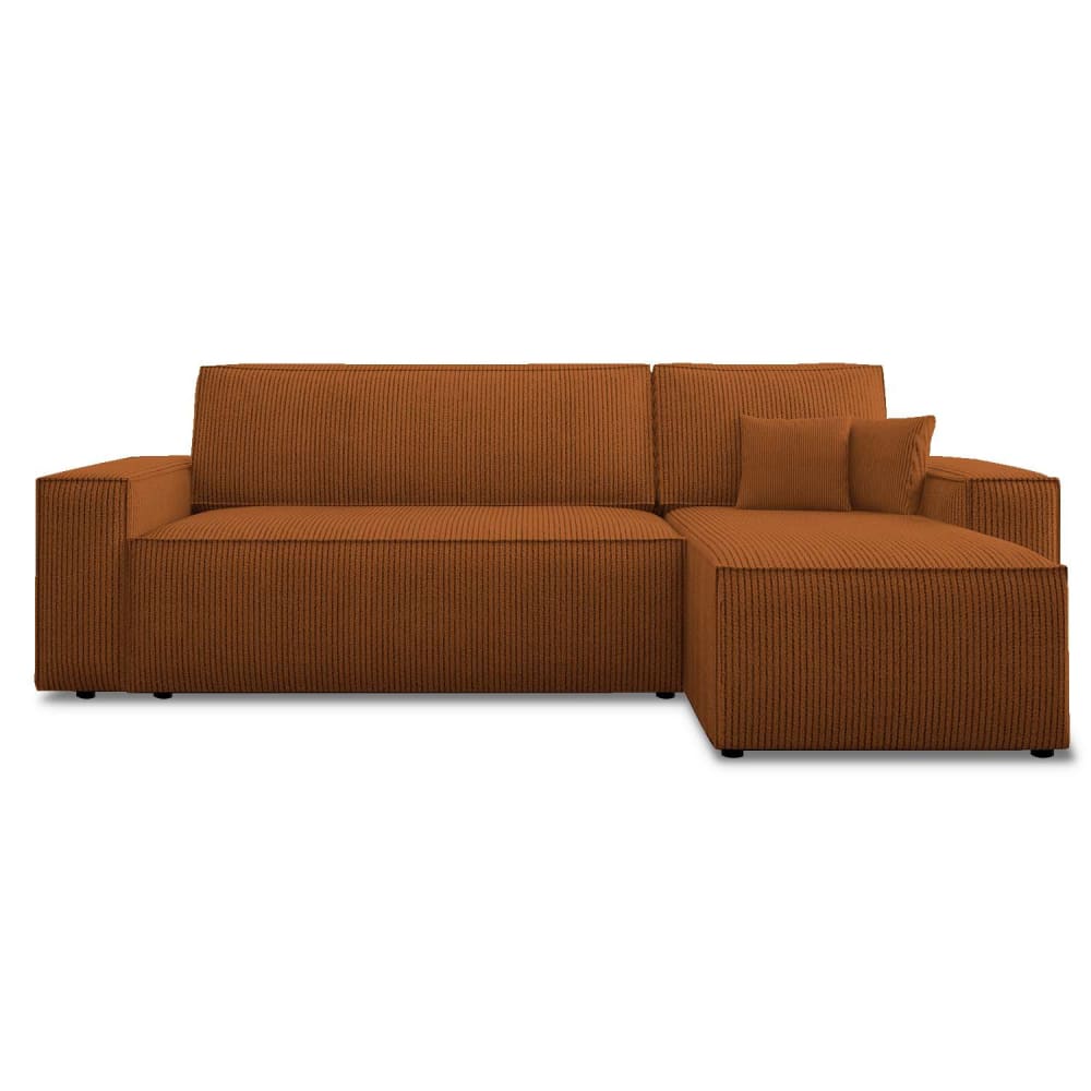 Canapé d'angle convertible réversible 4 pl velours côtelé terracotta
