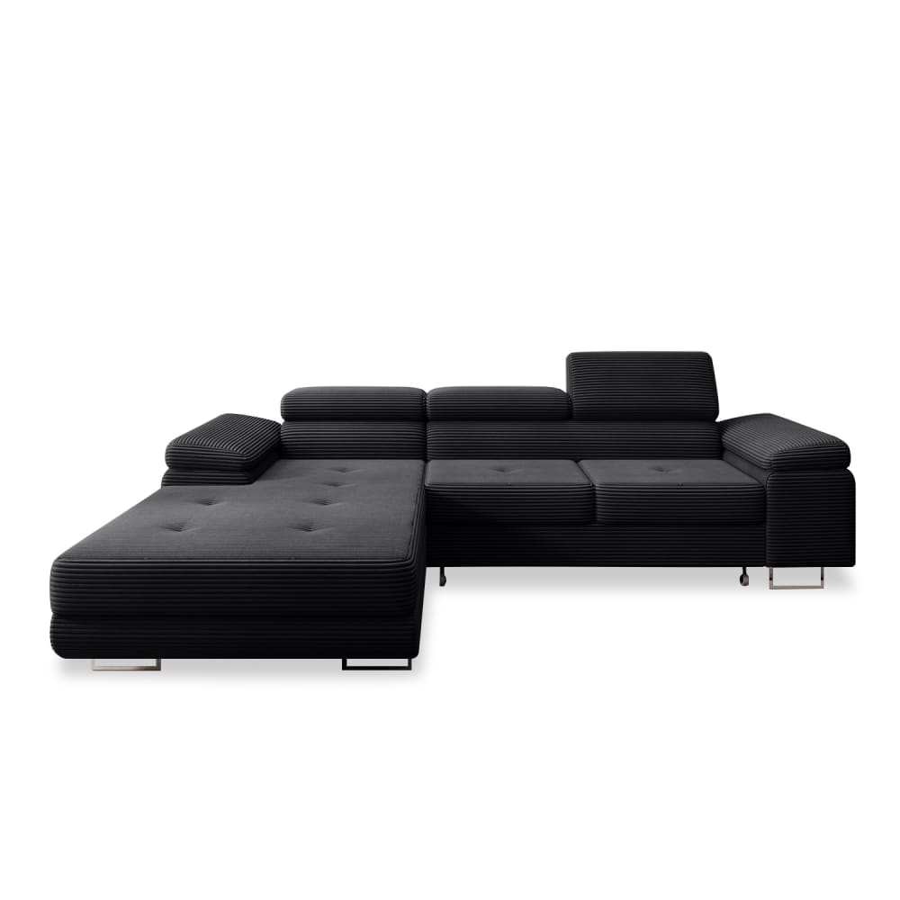 Canapé d'angle gauche convertible 6 places en velours côtelé noir