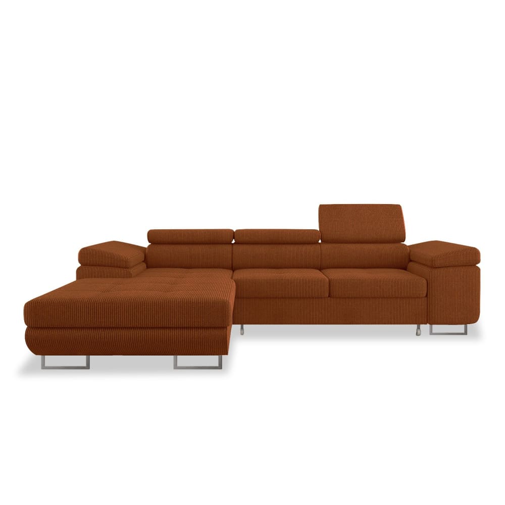 Canapé d'angle gauche convertible 6 places velours côtelé terracotta