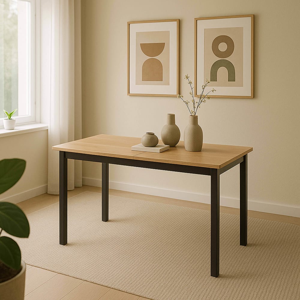 Table à manger extensible rectangulaire en mdf bois clair 120/160 cm
