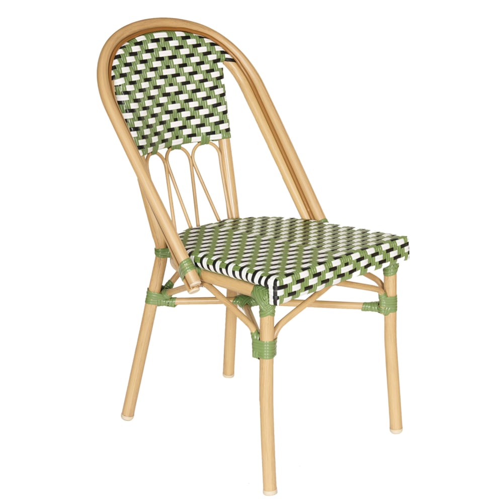 Chaise de terrasse style parisien aluminium et rotin synthétique vert