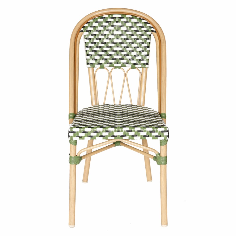 Chaise de terrasse style parisien aluminium et rotin synthétique vert
