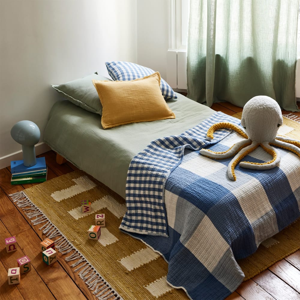 Plaid en coton bleu 100x140 cm