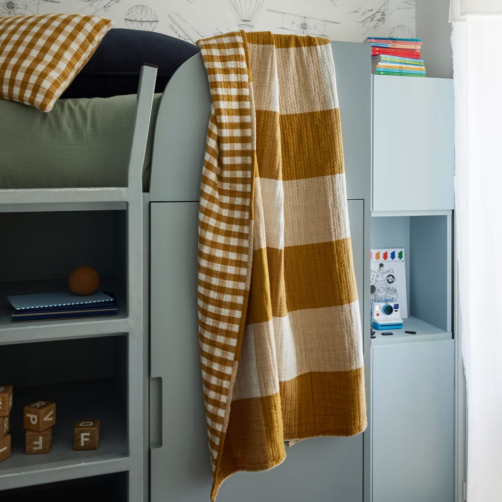 Plaid en coton jaune 100x140 cm