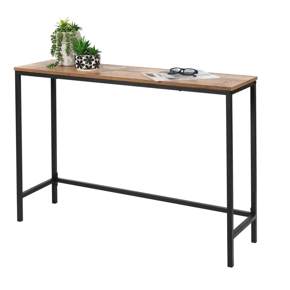 Console d’entrée marron en bois et métal noir 105cm