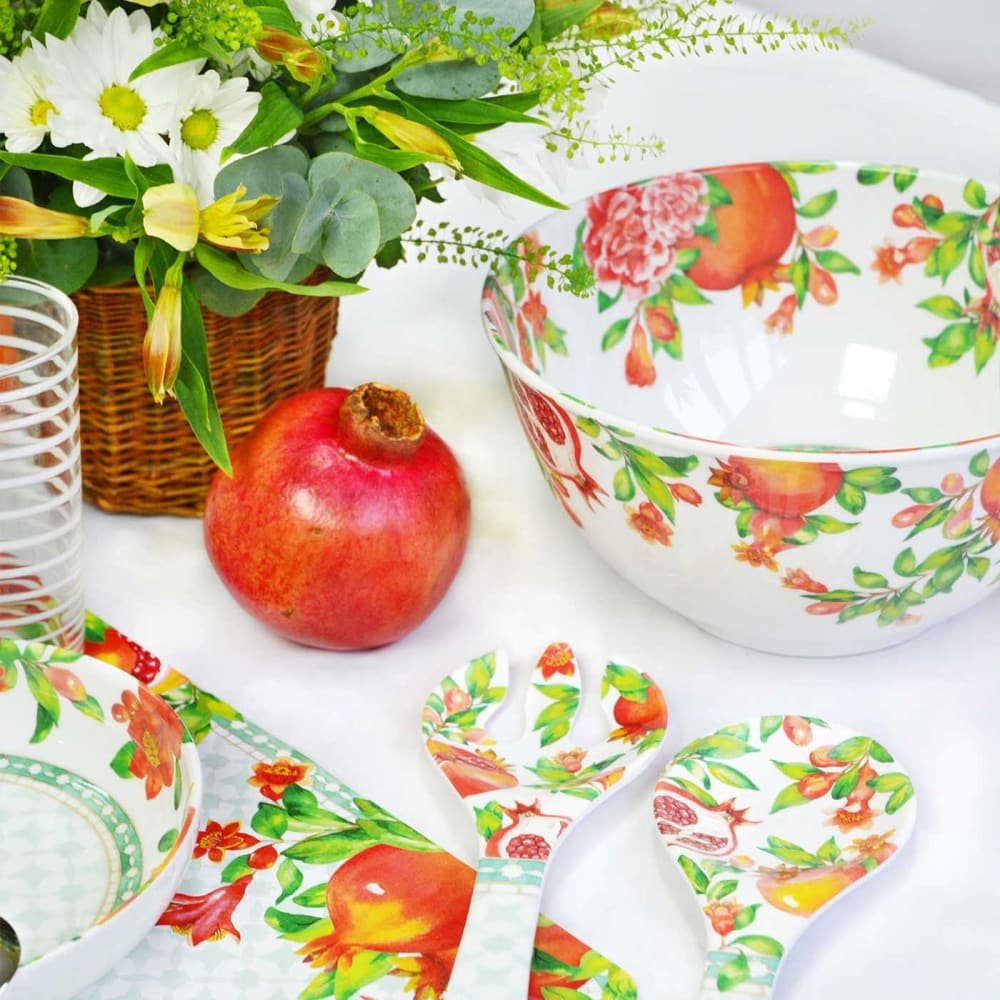 Tiefe Salatschüssel aus Melamin 25 cm mit Granatapfelmuster -
