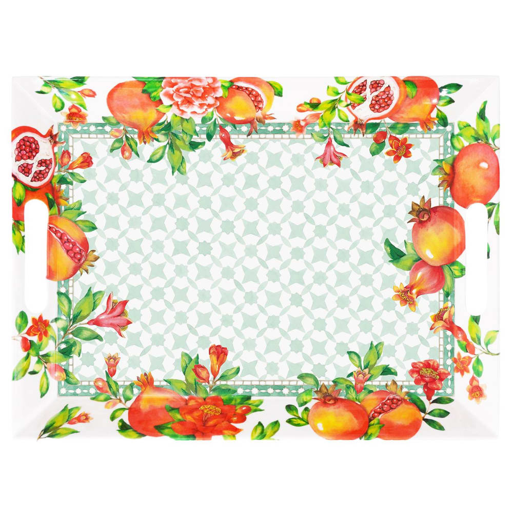 Grand plateau en melamine à poignées imprimé de grenades 55 cm