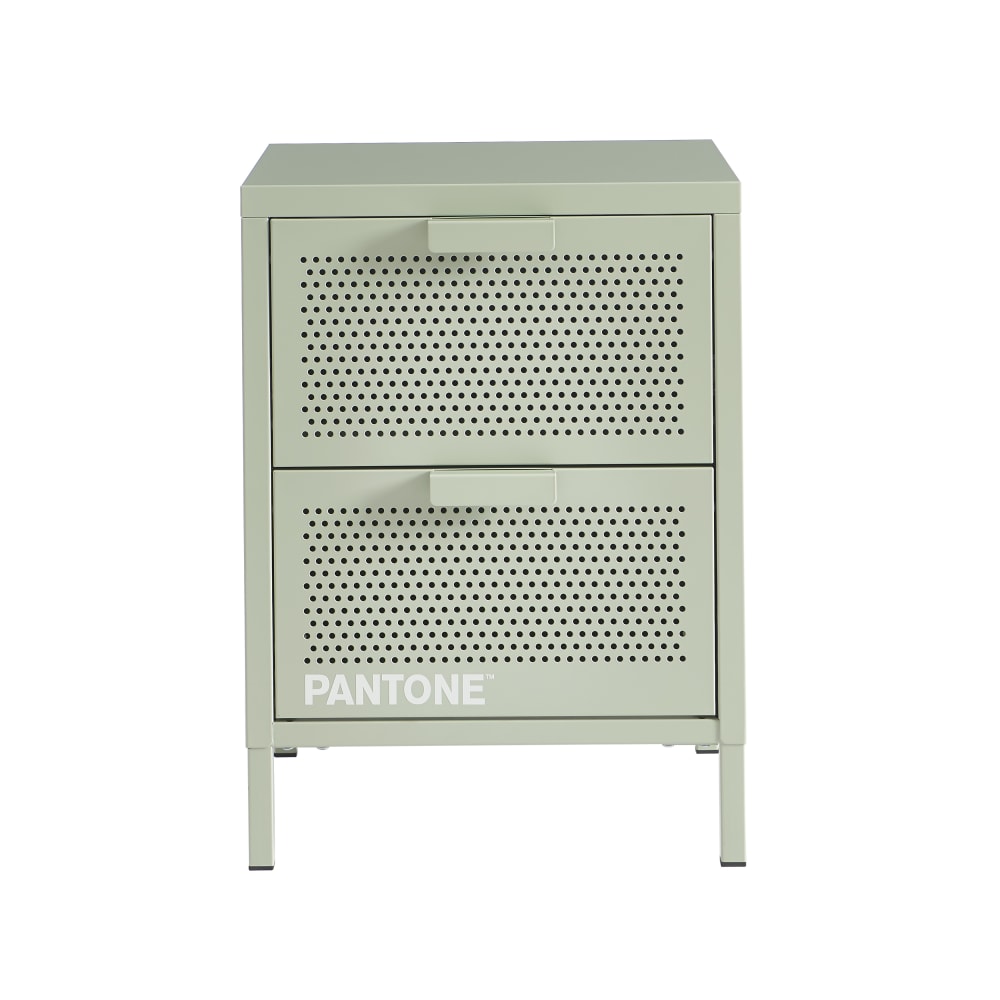 Table de chevet  métal vert amande double tiroirs 40cm