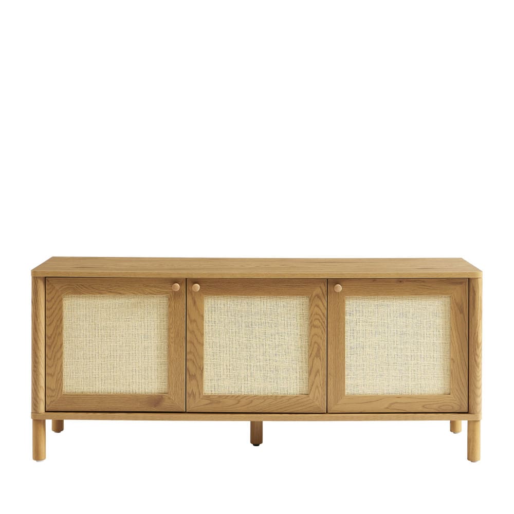 Meuble tv 3 portes en bois et cannage l120cm - bois clair Meuble tv 3 portes en bois et cannage l120cm - bois clair