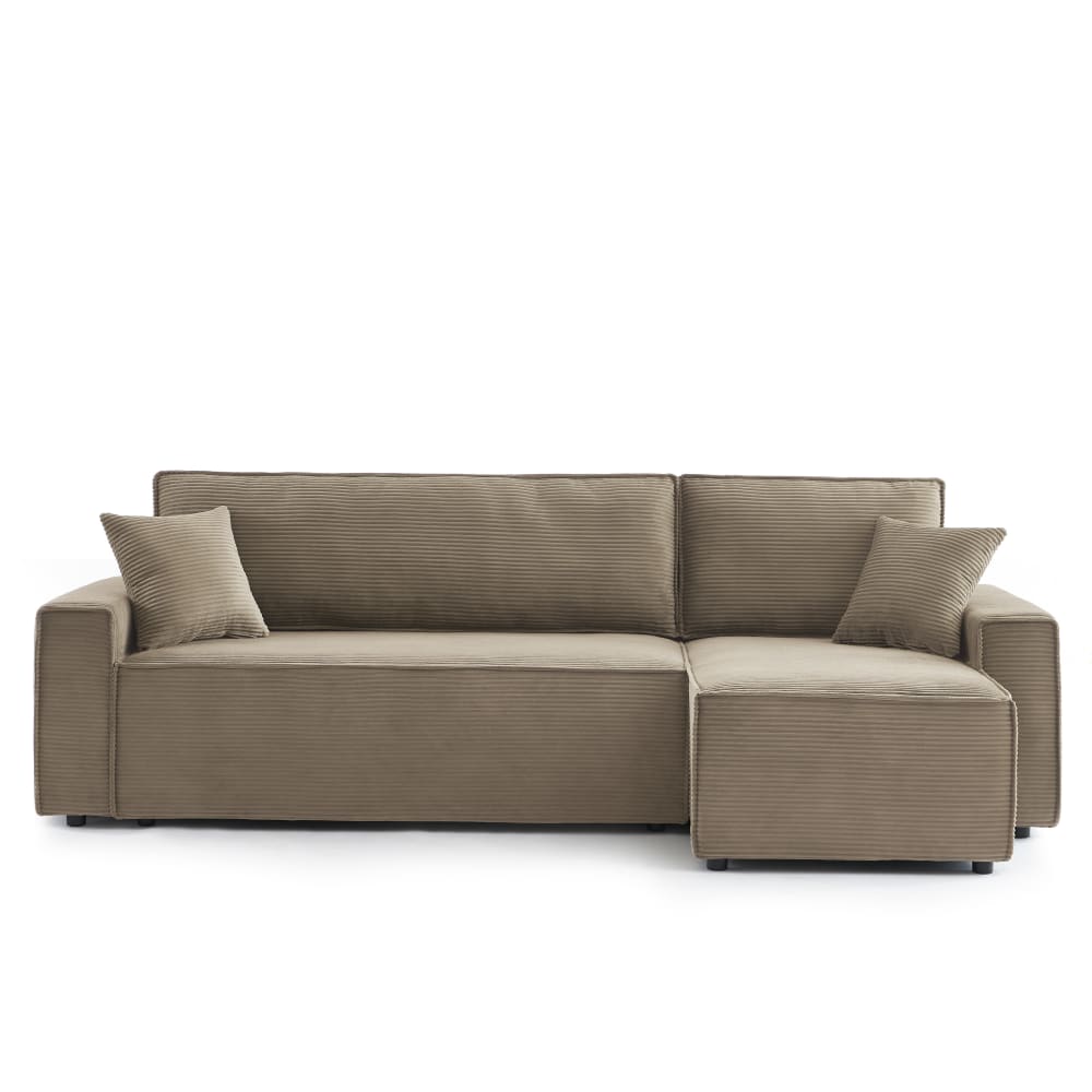 Canapé d'angle convertible en velours côtelé 4 places taupe