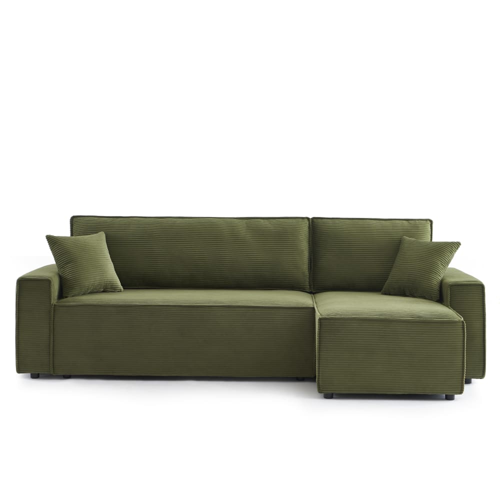Canapé d'angle convertible en velours côtelé 4 places vert