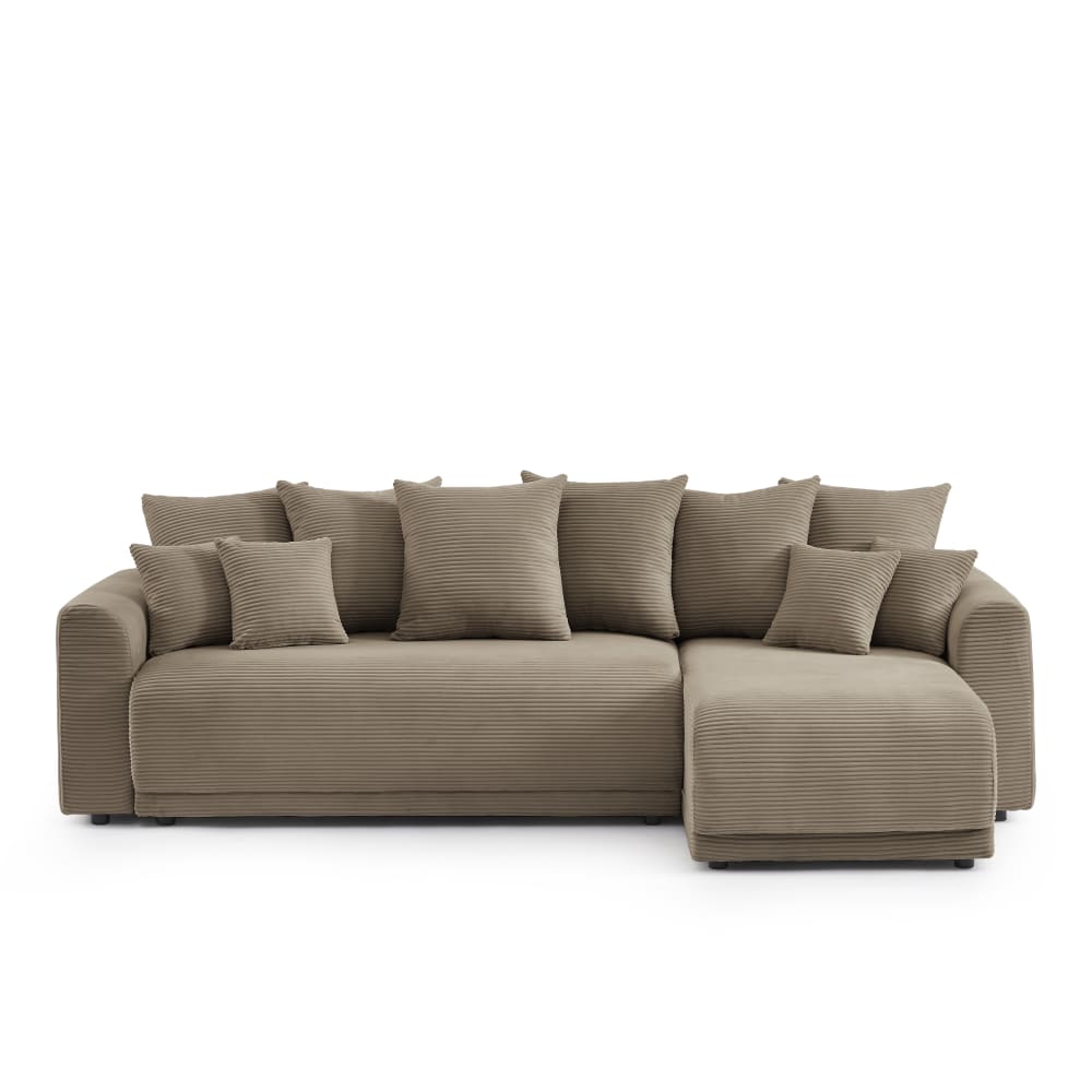 Canapé d'angle convertible en velours côtelé 4 places taupe