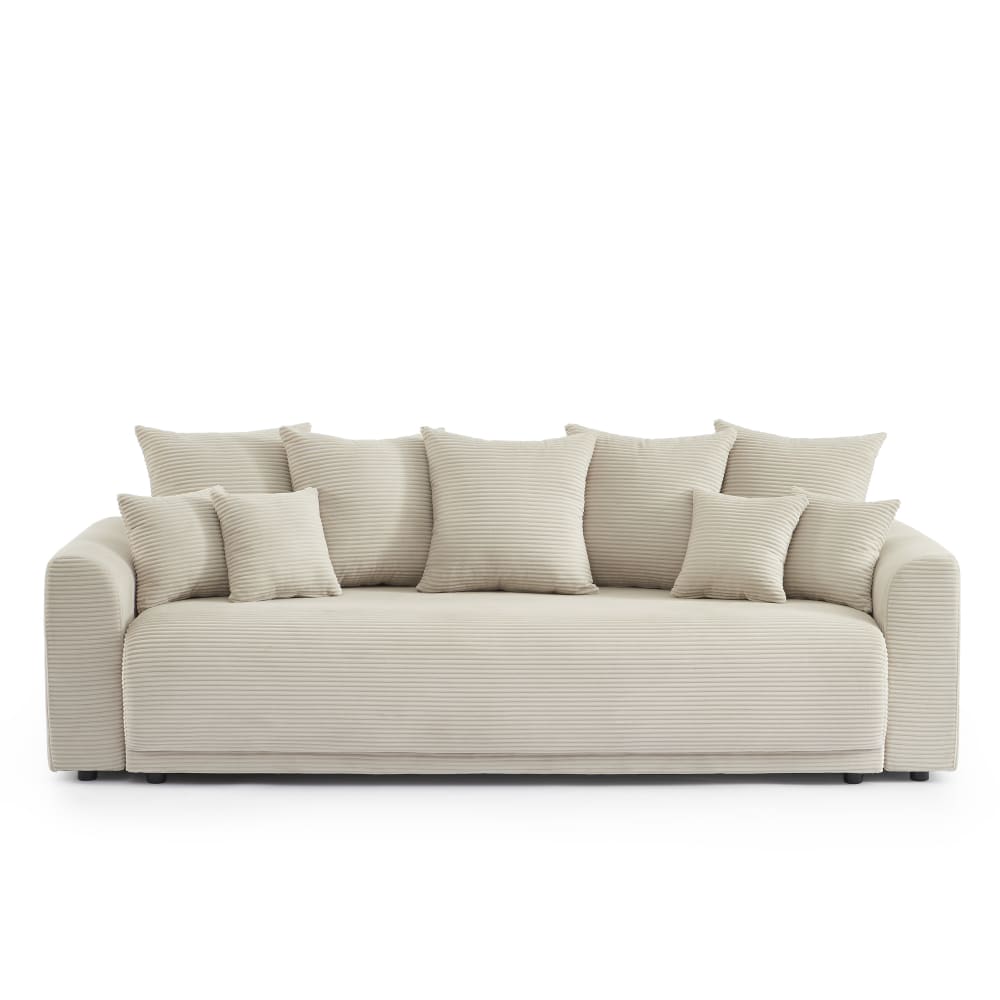 Canapé droit convertible en velours côtelé 3 places beige