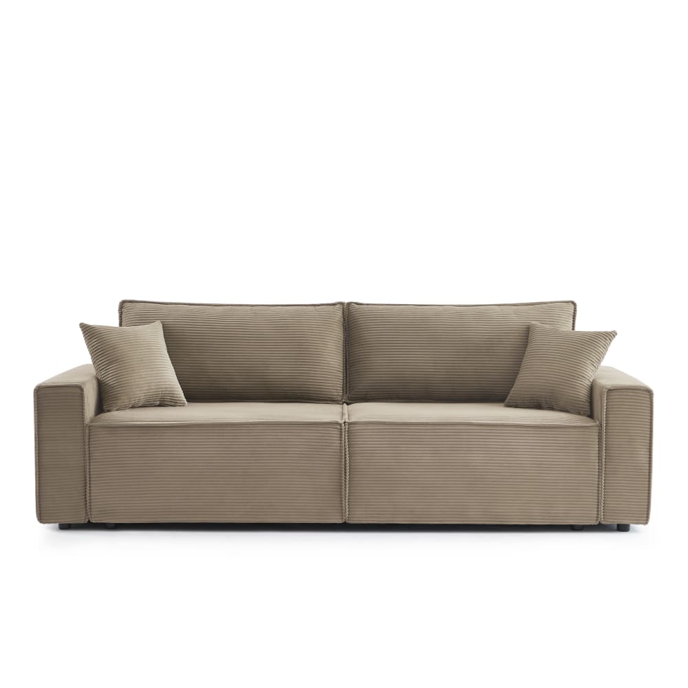 Canapé droit convertible en velours côtelé 3 places taupe