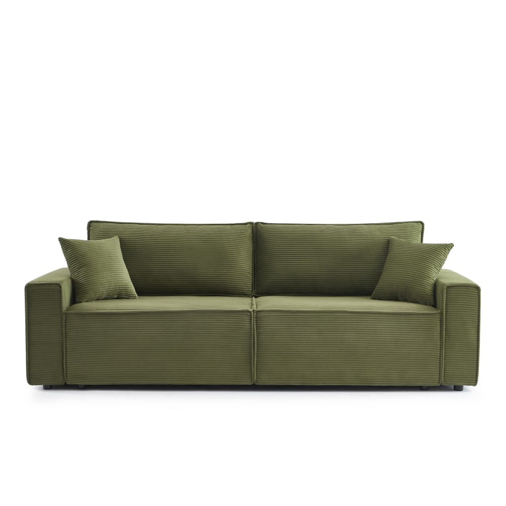 Canapé droit convertible en velours côtelé 3 places vert
