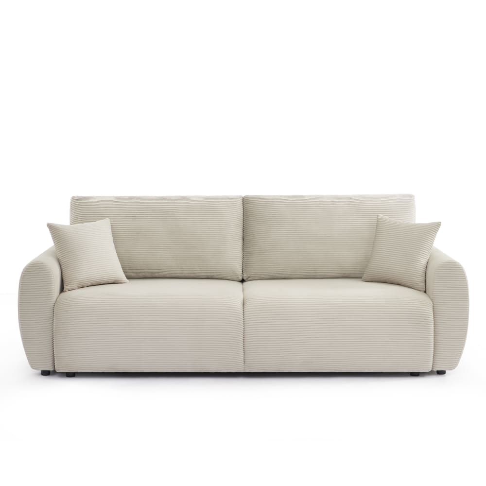 Canapé droit convertible en velours côtelé 3 places beige