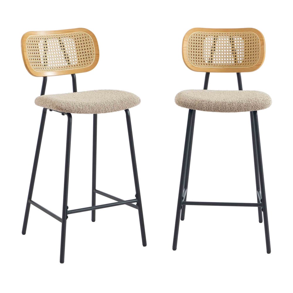 Lot de 2 tabourets de bar en tissu bouclette et métal h66,5cm - taupe Lot de 2 tabourets de bar en tissu bouclette et métal h66,5cm - taupe