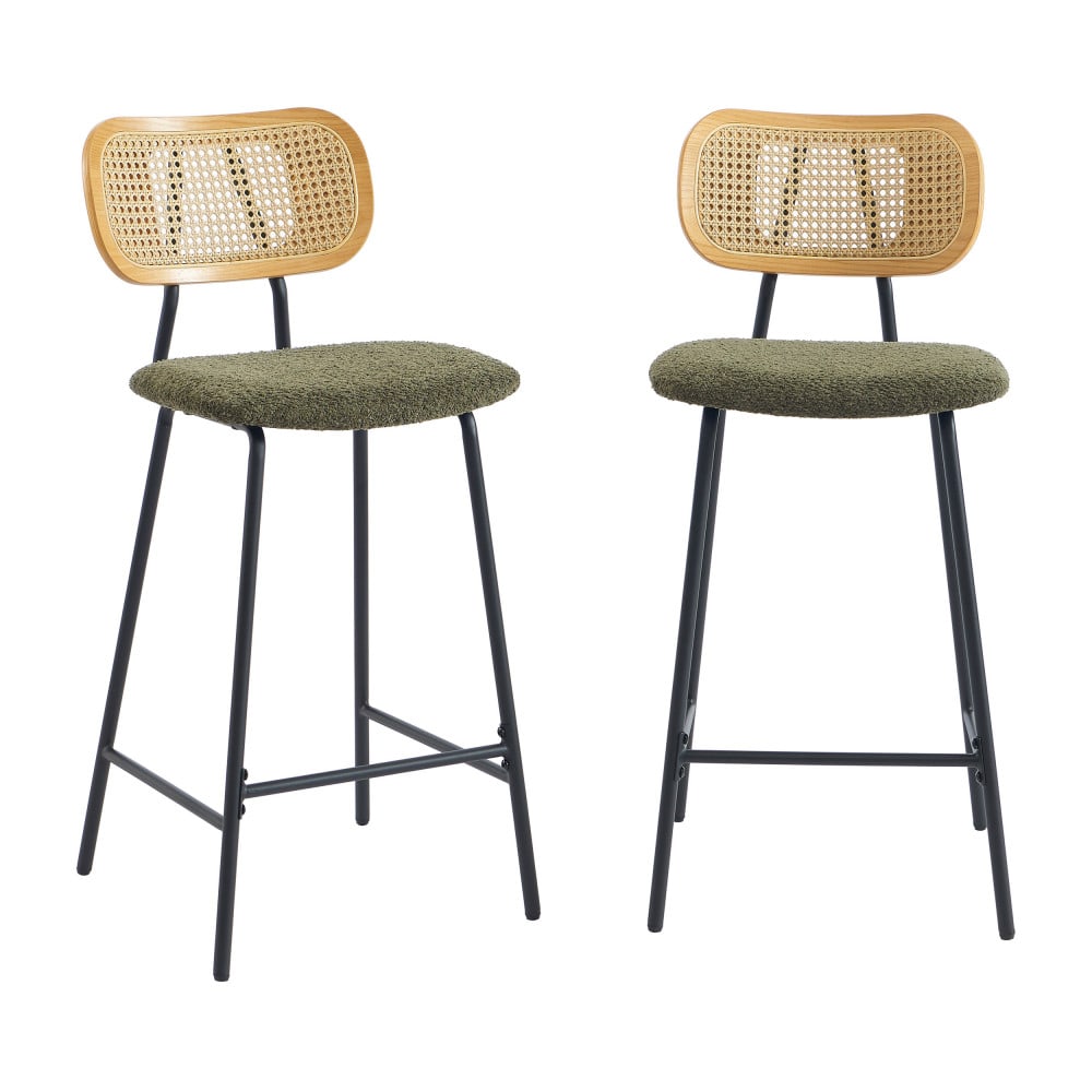 Lot de 2 tabourets de bar en tissu bouclette et métal h66,5cm - vert Lot de 2 tabourets de bar en tissu bouclette et métal h66,5cm - vert