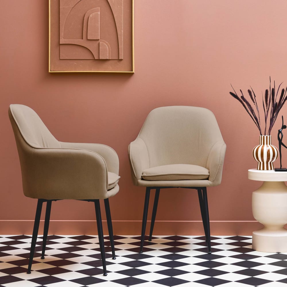 2er-Set Cord-Sessel beige Metallbeine - Maisons Du Monde