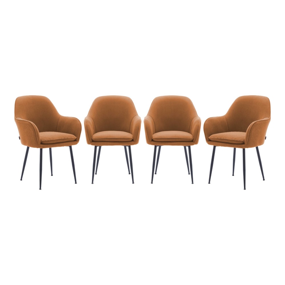 4er-Set camelfarbene Samt-Sessel mit Metalbeinen - Maisons Du