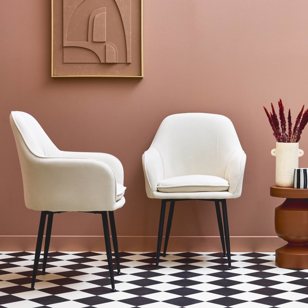 2er-Set Cord-Sessel antikweiß Metallbeine - Maisons Du Monde