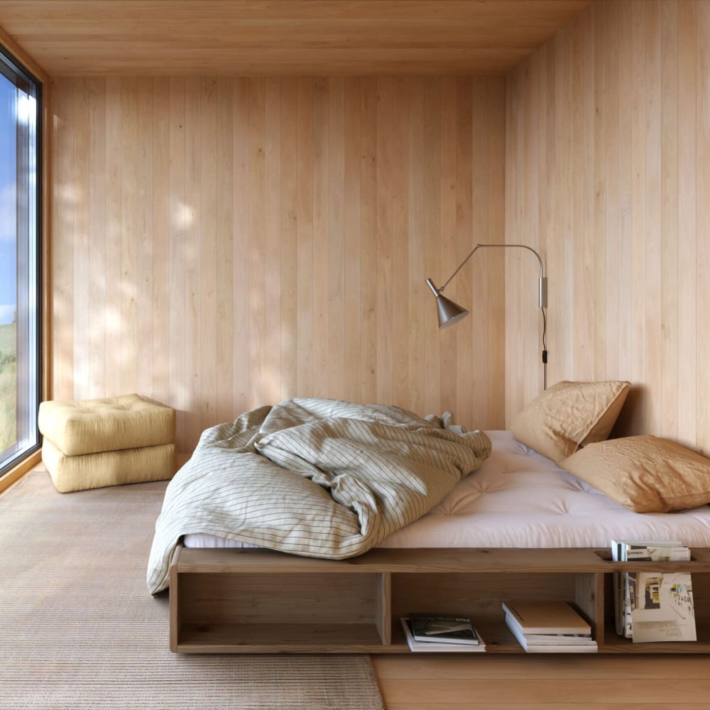 Lit futon ZIGGY en pin massif foncé avec rangements 140x200