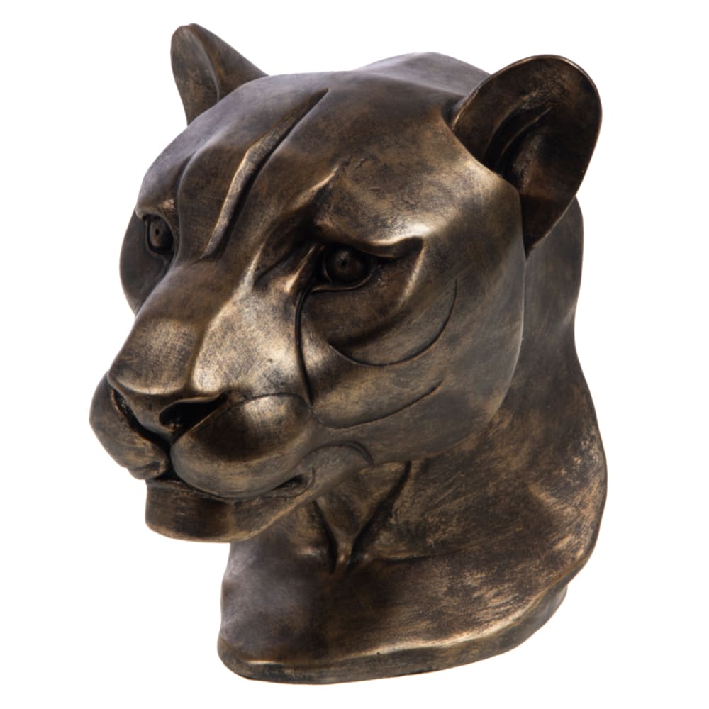 Statuette de décoration tête de panthère en résine or antique h20