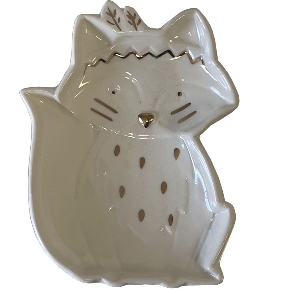 Porte-bijoux renard blanc et or en dolomie