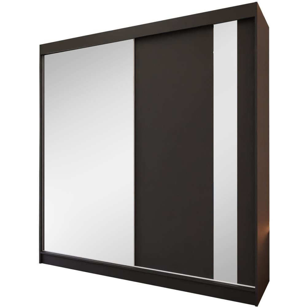 Beauty Sofa GmbH Kleiderschrank mit Spiegel und Schubladeneinsätze, 200x216, schwarz style modern - Spanplatte