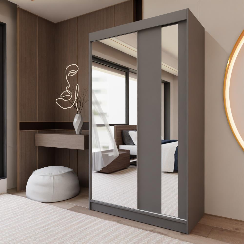 Armoire miroir et tiroirs, 120x216, graphite
