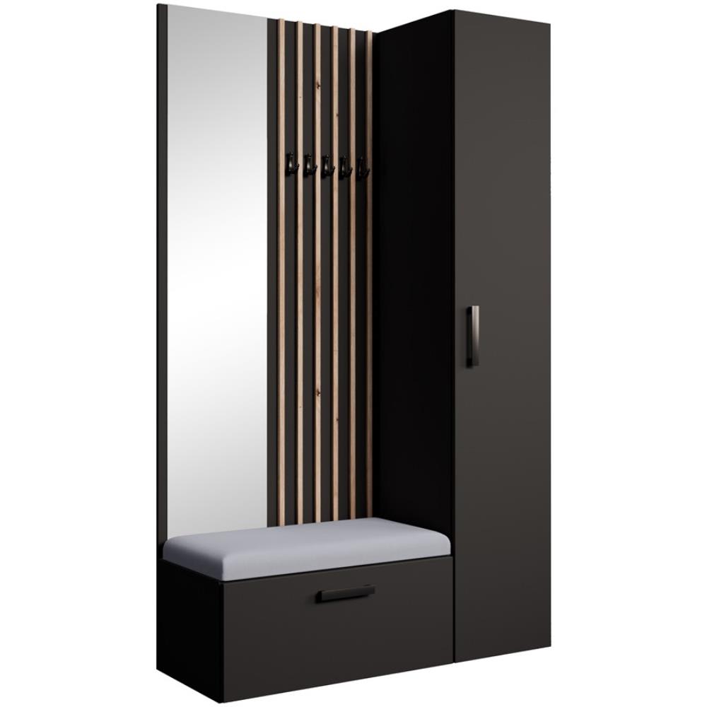 Dressing lamelles + armoire haute, noir+gris, 121x203