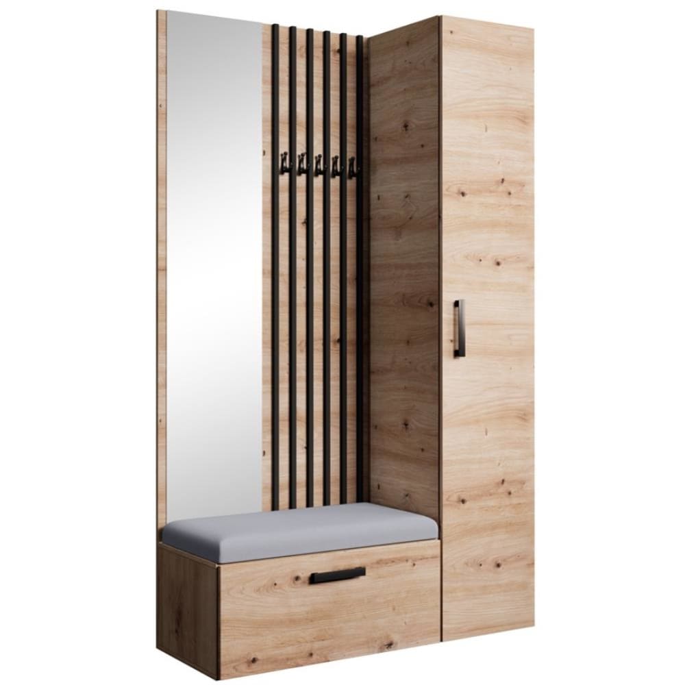 Dressing lamelles + armoire haute, chêne Artisan+gris, 121x203