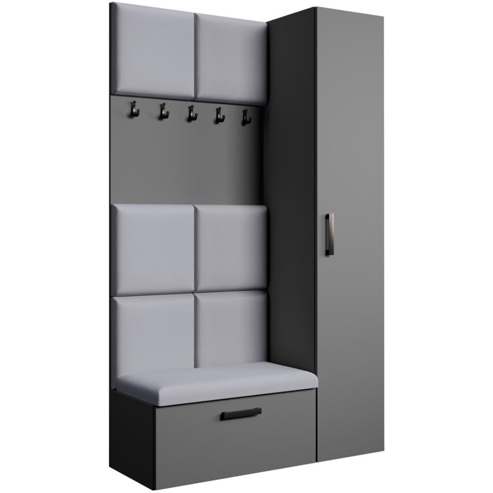 Dressing panneaux rembourrés, graphite+gris, 121x203