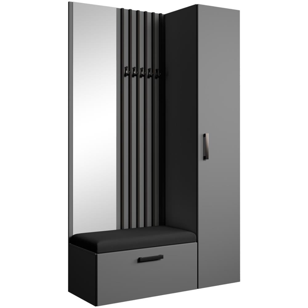 Dressing lamelles + armoire haute, graphite+noir, 121x203