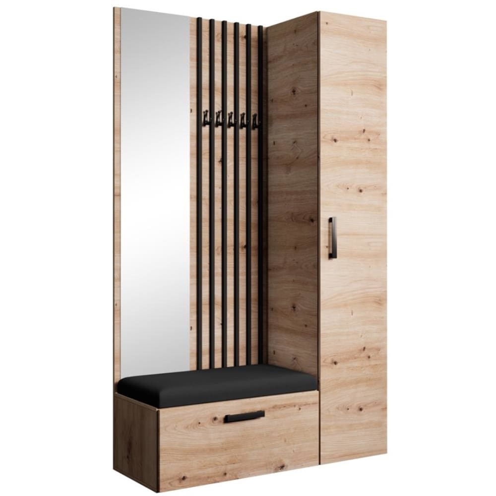 Dressing lamelles + armoire haute, Artisan+noir, 121x203