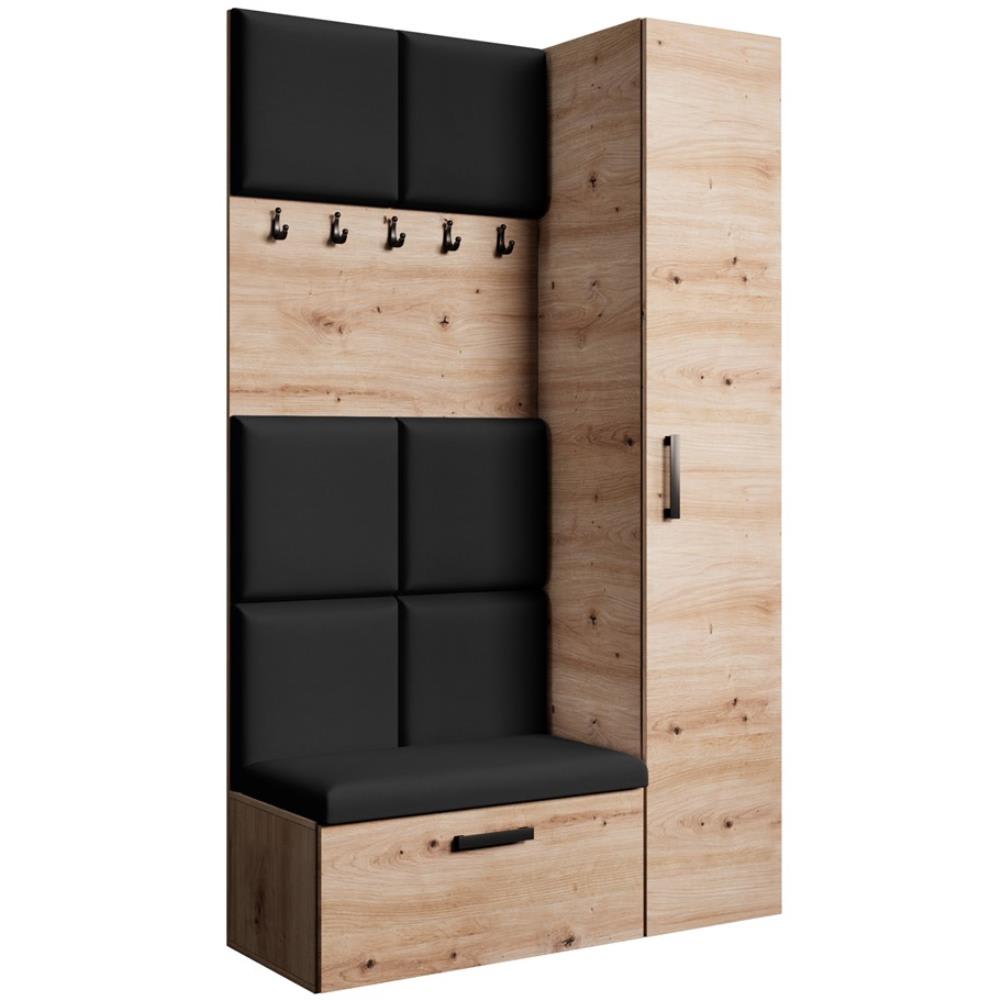 Dressing panneaux rembourrés, chêne Artisan+noir, 121x203