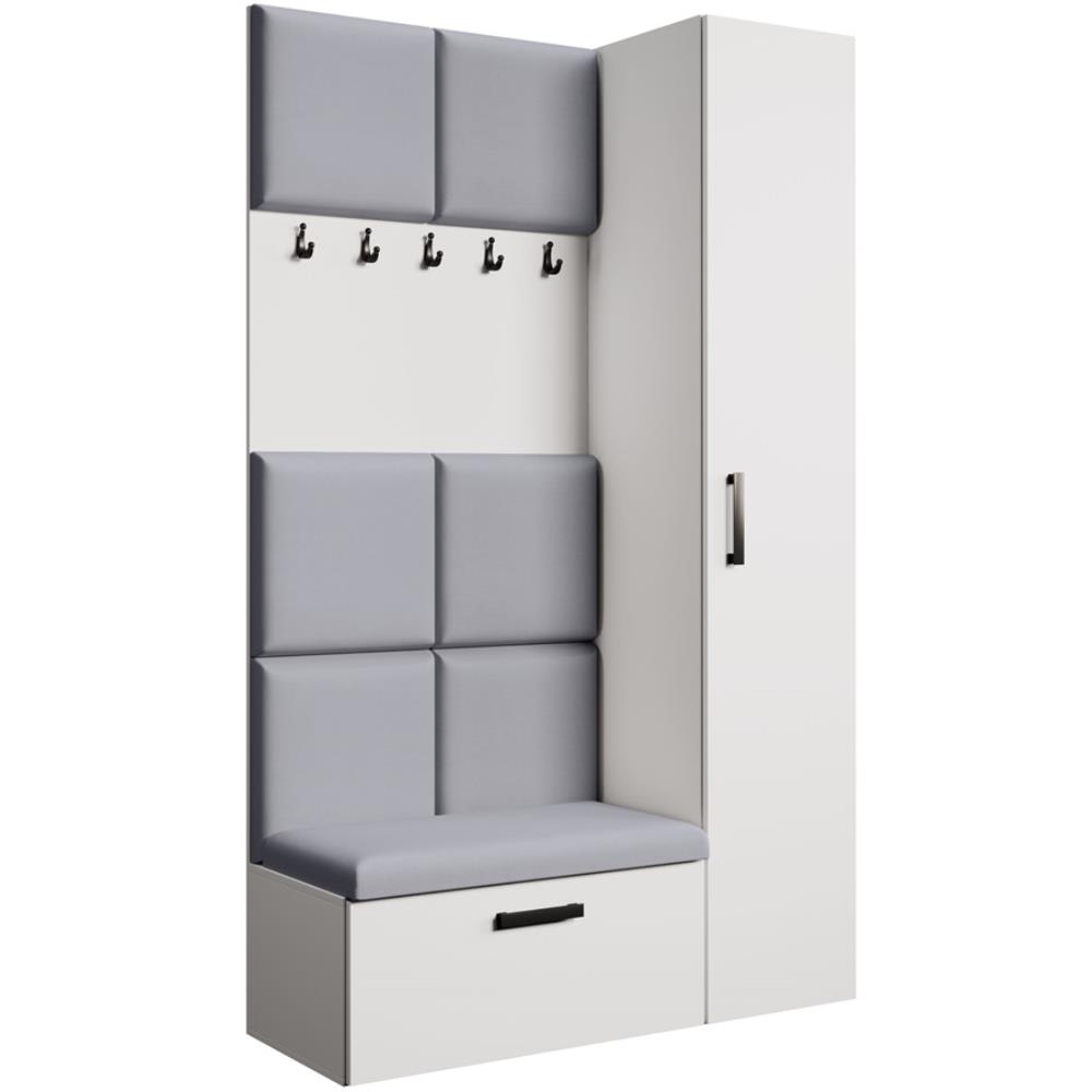 Dressing panneaux rembourrés, blanc+gris, 121x203