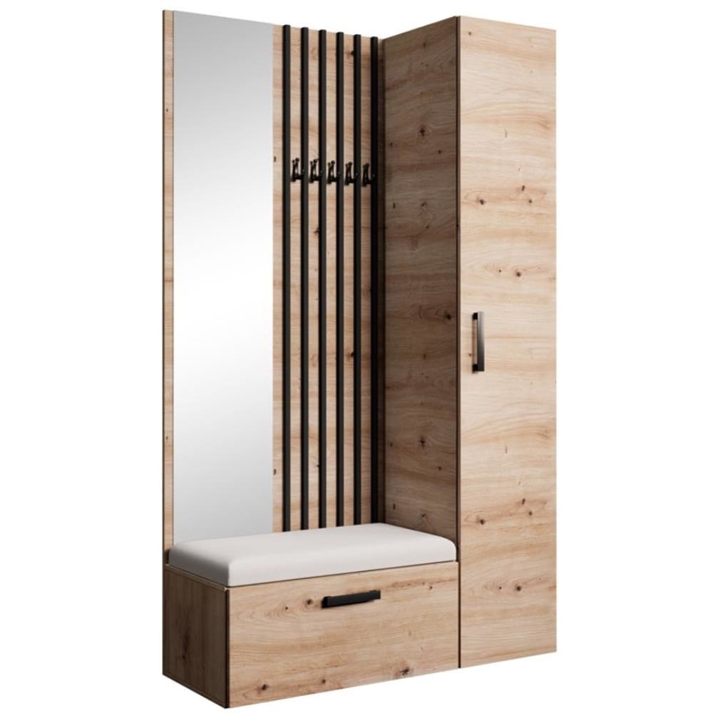 Dressing lamelles + armoire haute, Artisan+beige, 121x203