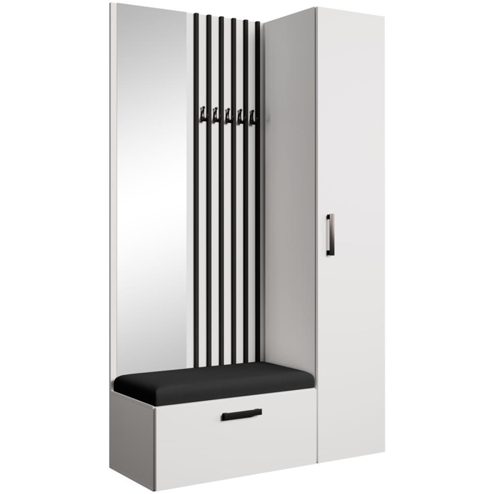 Dressing lamelles + armoire haute, blanc+noir, 121x203