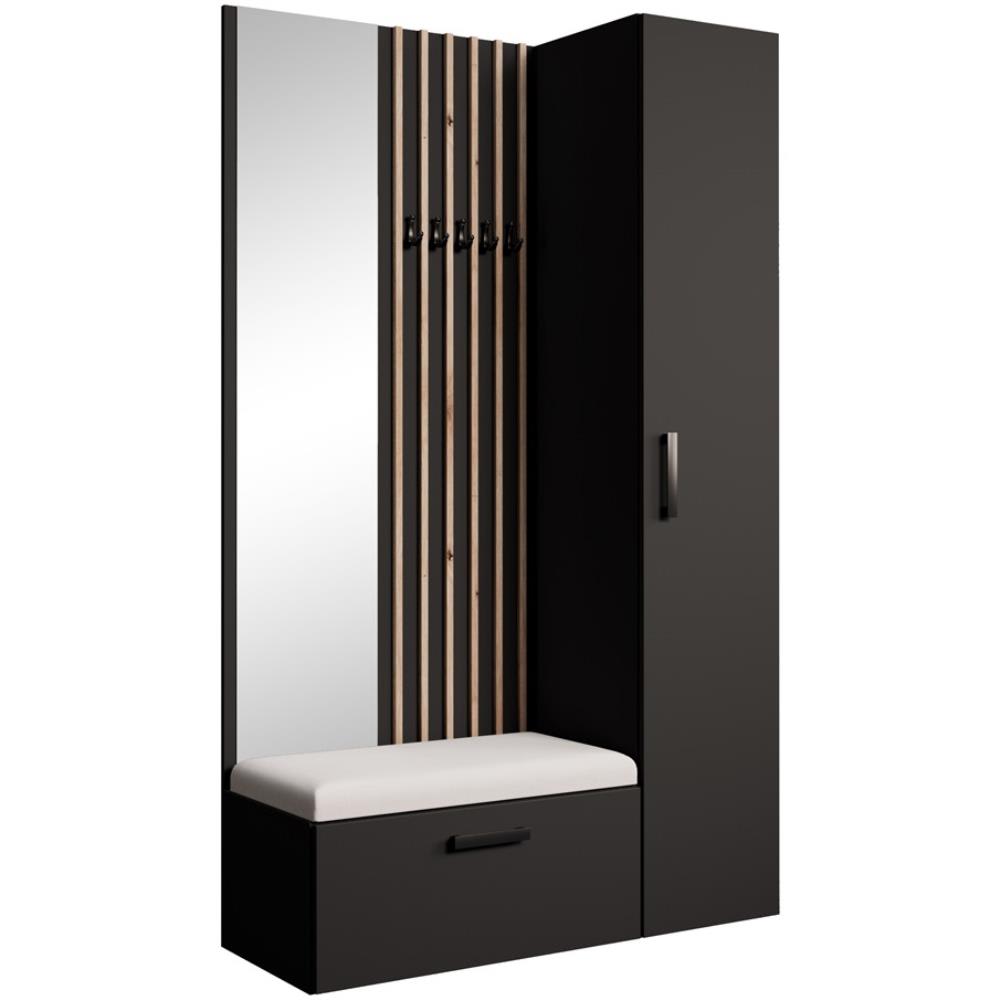 Dressing lamelles + armoire haute, noir+beige, 121x203