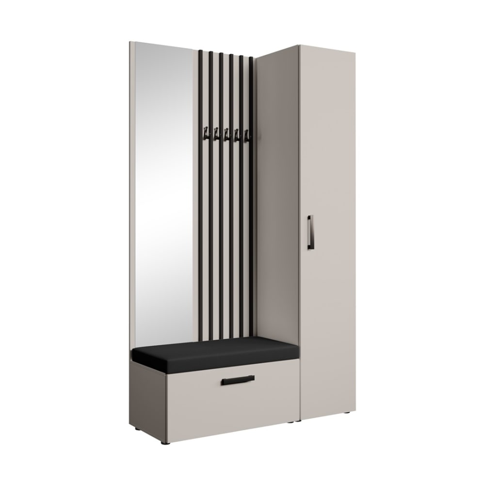 Dressing lamelles + armoire haute, cachemire+noir, 121x203