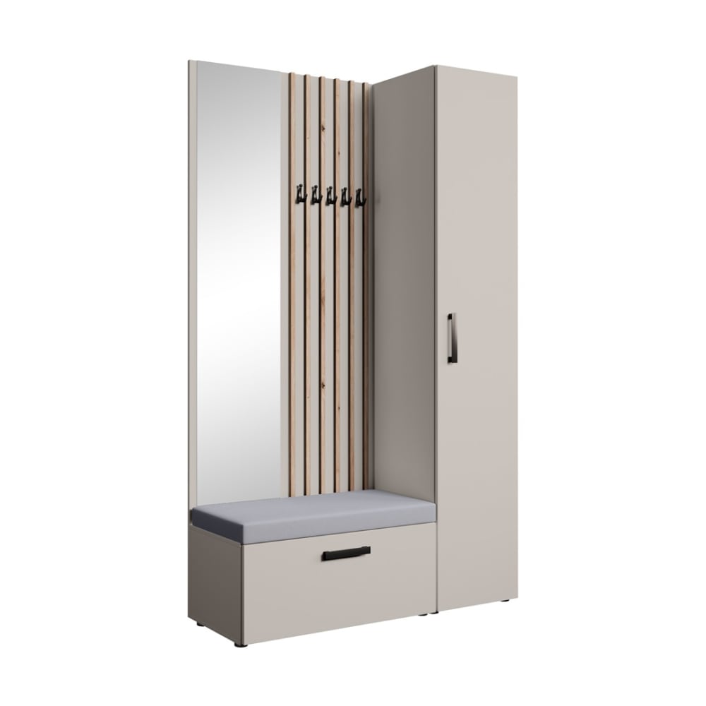 Dressing lamelles + armoire haute, cachemire+gris, 121x203