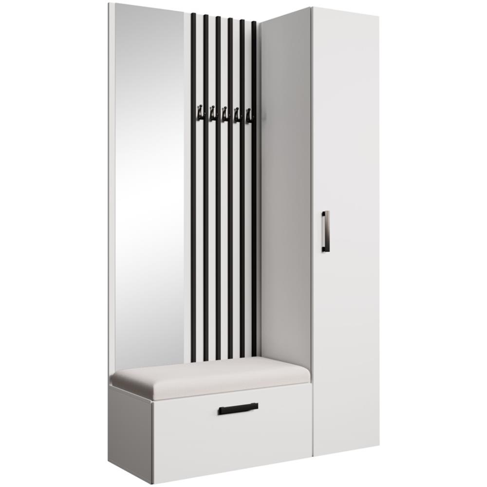 Dressing lamelles + armoire haute, blanc+noir+beige, 121x203