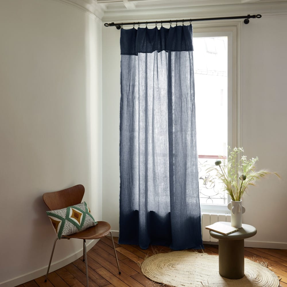 Rideau en coton bleu